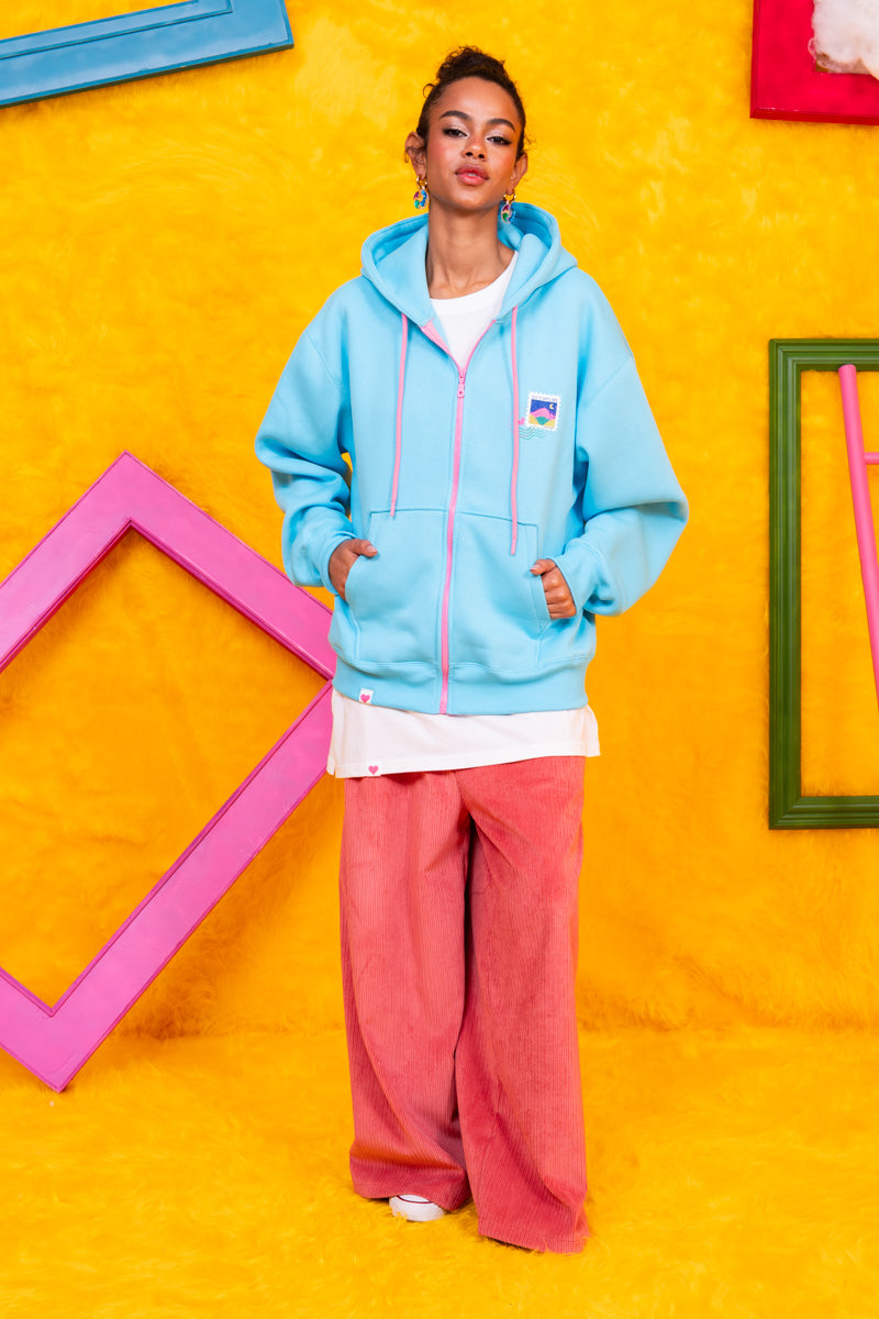 Hoodie Φούτερ Γαλάζια Ζακέτα Stamps Με Κουκούλα Petit Boutik