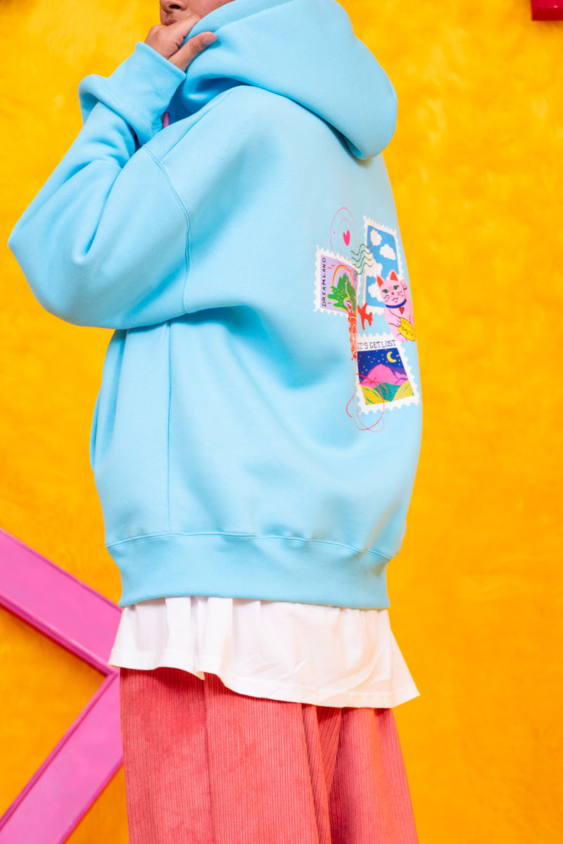 Hoodie Φούτερ Γαλάζια Ζακέτα Stamps Με Κουκούλα Petit Boutik