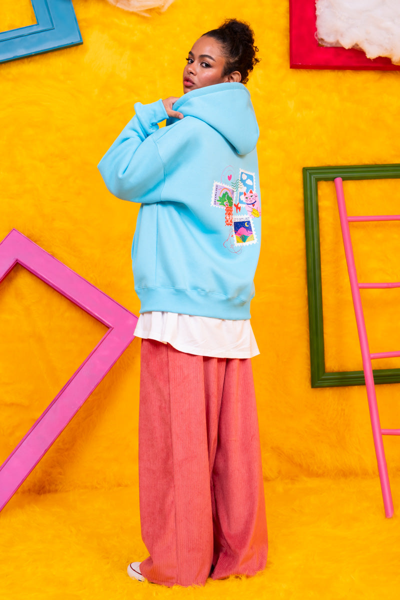 Hoodie Φούτερ Γαλάζια Ζακέτα Stamps Με Κουκούλα Petit Boutik
