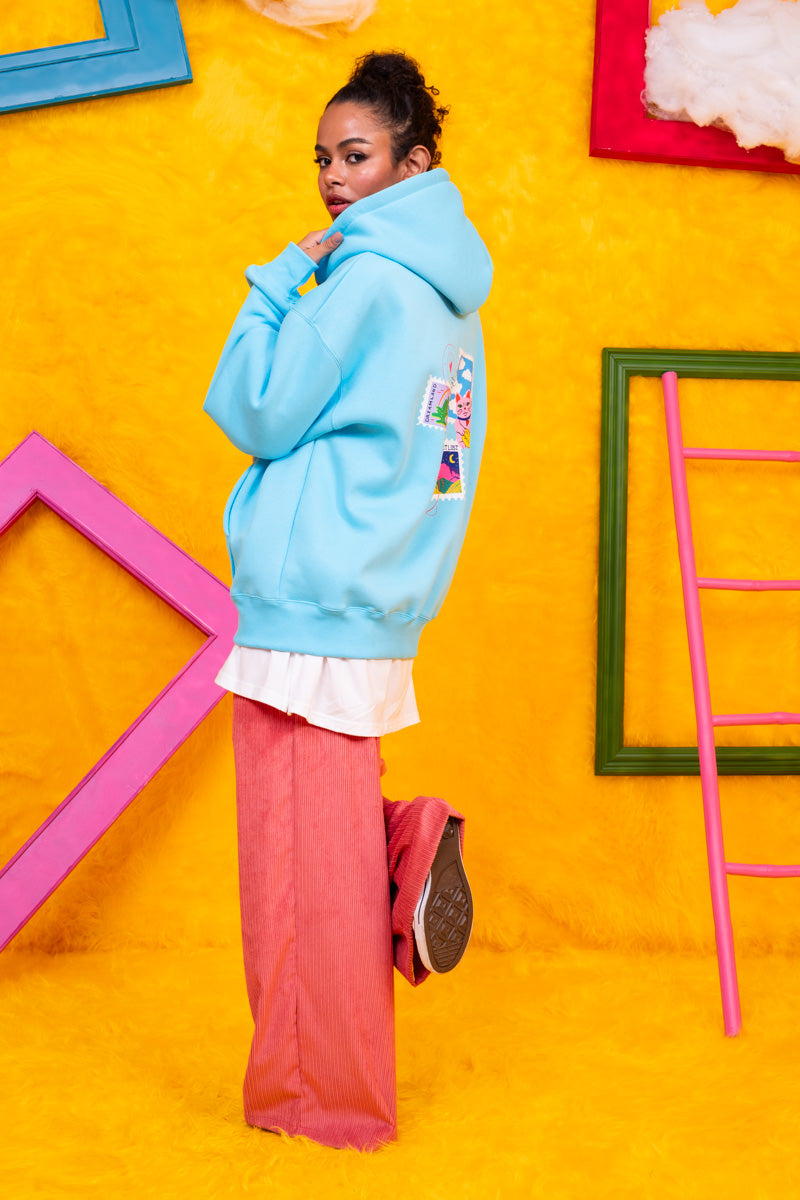 Hoodie Φούτερ Γαλάζια Ζακέτα Stamps Με Κουκούλα Petit Boutik