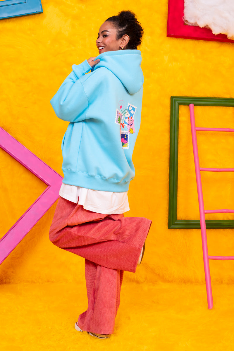 Hoodie Φούτερ Γαλάζια Ζακέτα Stamps Με Κουκούλα Petit Boutik