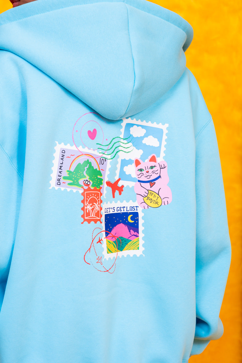 Hoodie Φούτερ Γαλάζια Ζακέτα Stamps Με Κουκούλα Petit Boutik