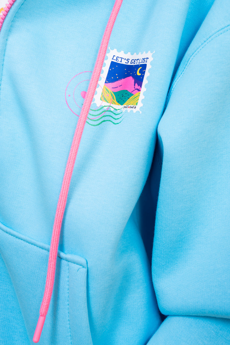 Hoodie Φούτερ Γαλάζια Ζακέτα Stamps Με Κουκούλα Petit Boutik