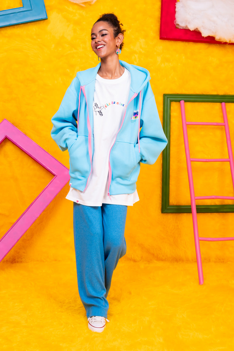 Hoodie Φούτερ Γαλάζια Ζακέτα Stamps Με Κουκούλα Petit Boutik