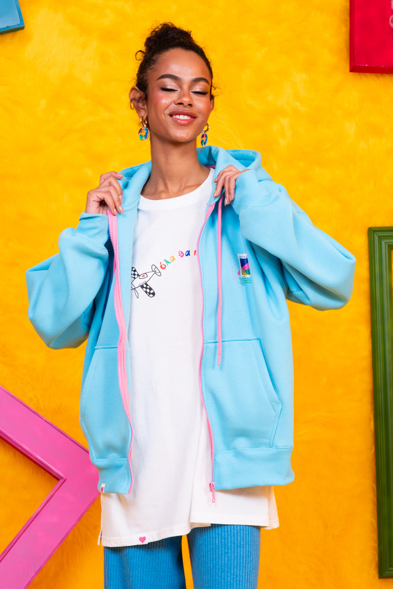 Hoodie Φούτερ Γαλάζια Ζακέτα Stamps Με Κουκούλα Petit Boutik