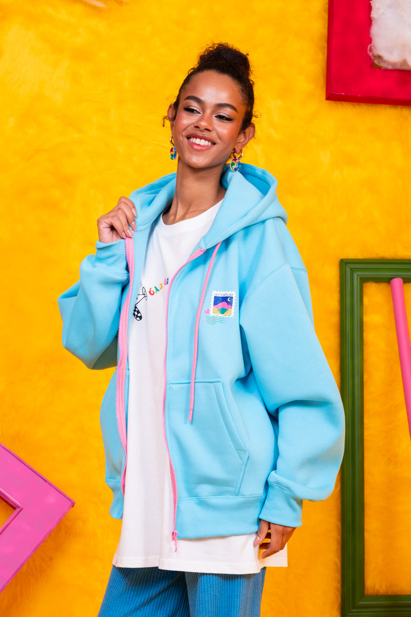 Hoodie Φούτερ Γαλάζια Ζακέτα Stamps Με Κουκούλα Petit Boutik