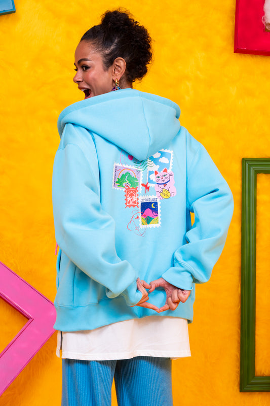 Hoodie Φούτερ Γαλάζια Ζακέτα Stamps Με Κουκούλα Petit Boutik