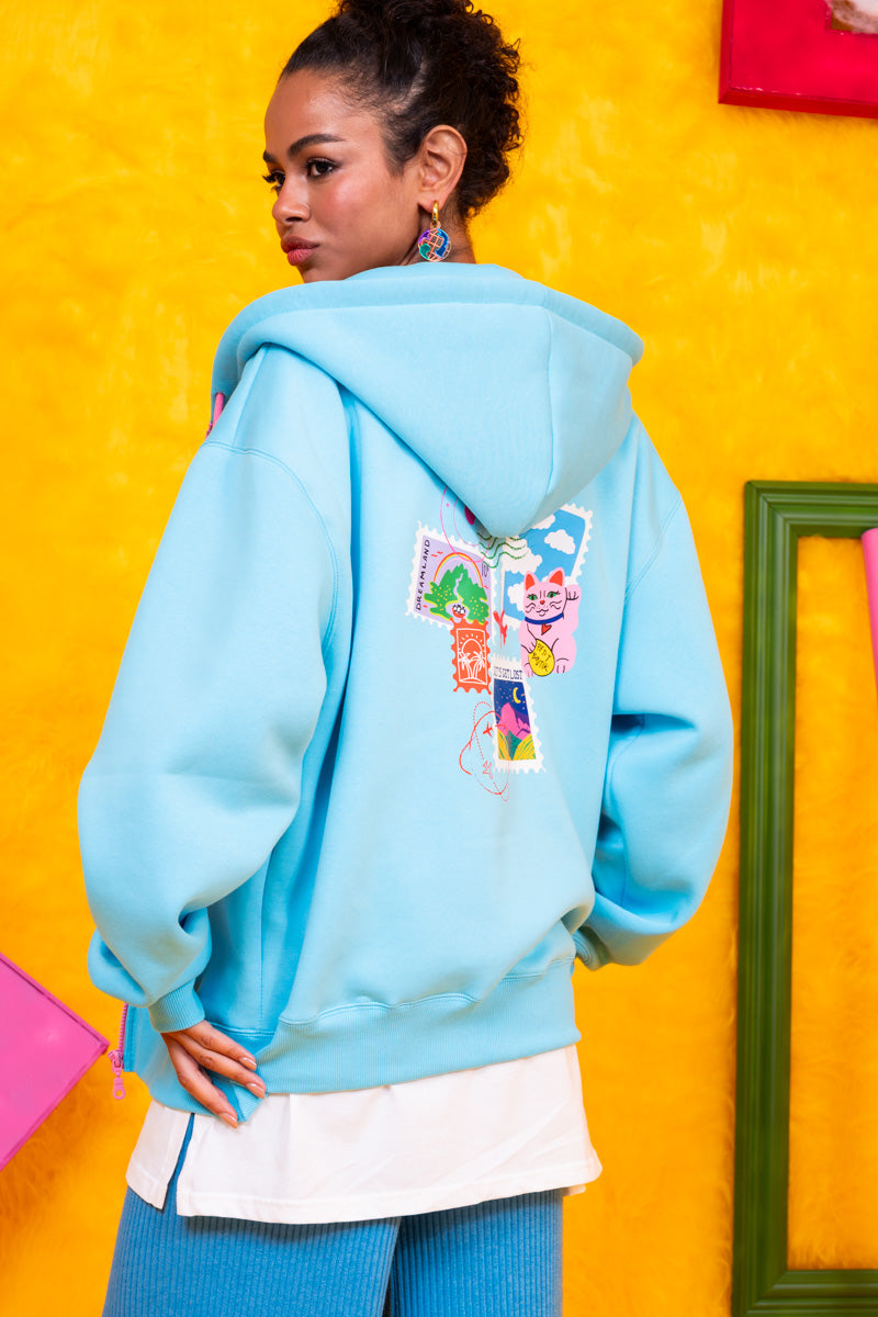 Hoodie Φούτερ Γαλάζια Ζακέτα Stamps Με Κουκούλα Petit Boutik