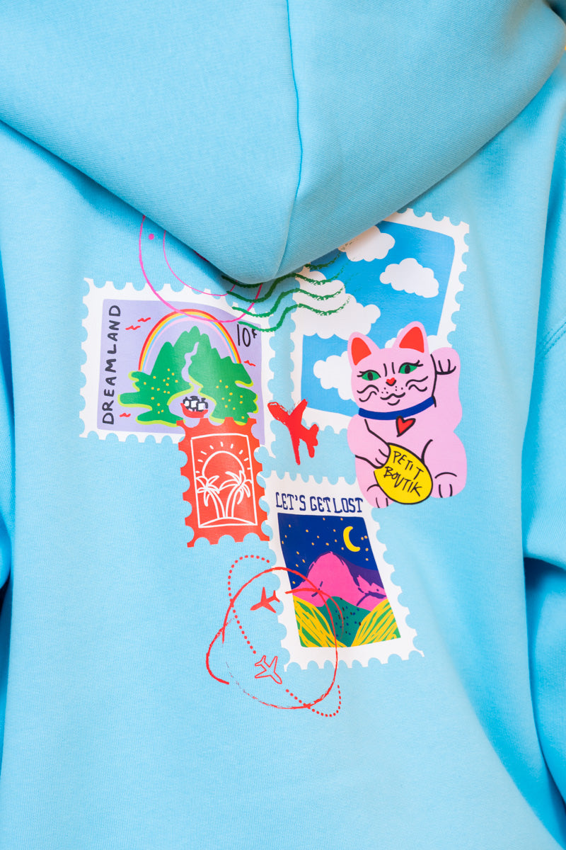 Hoodie Φούτερ Γαλάζια Ζακέτα Stamps Με Κουκούλα Petit Boutik
