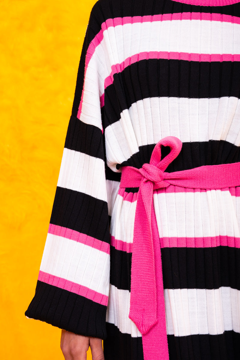 Natalie Knitted Dress Black and White Stripes Φόρεμα με Ζώνη Petit Boutik