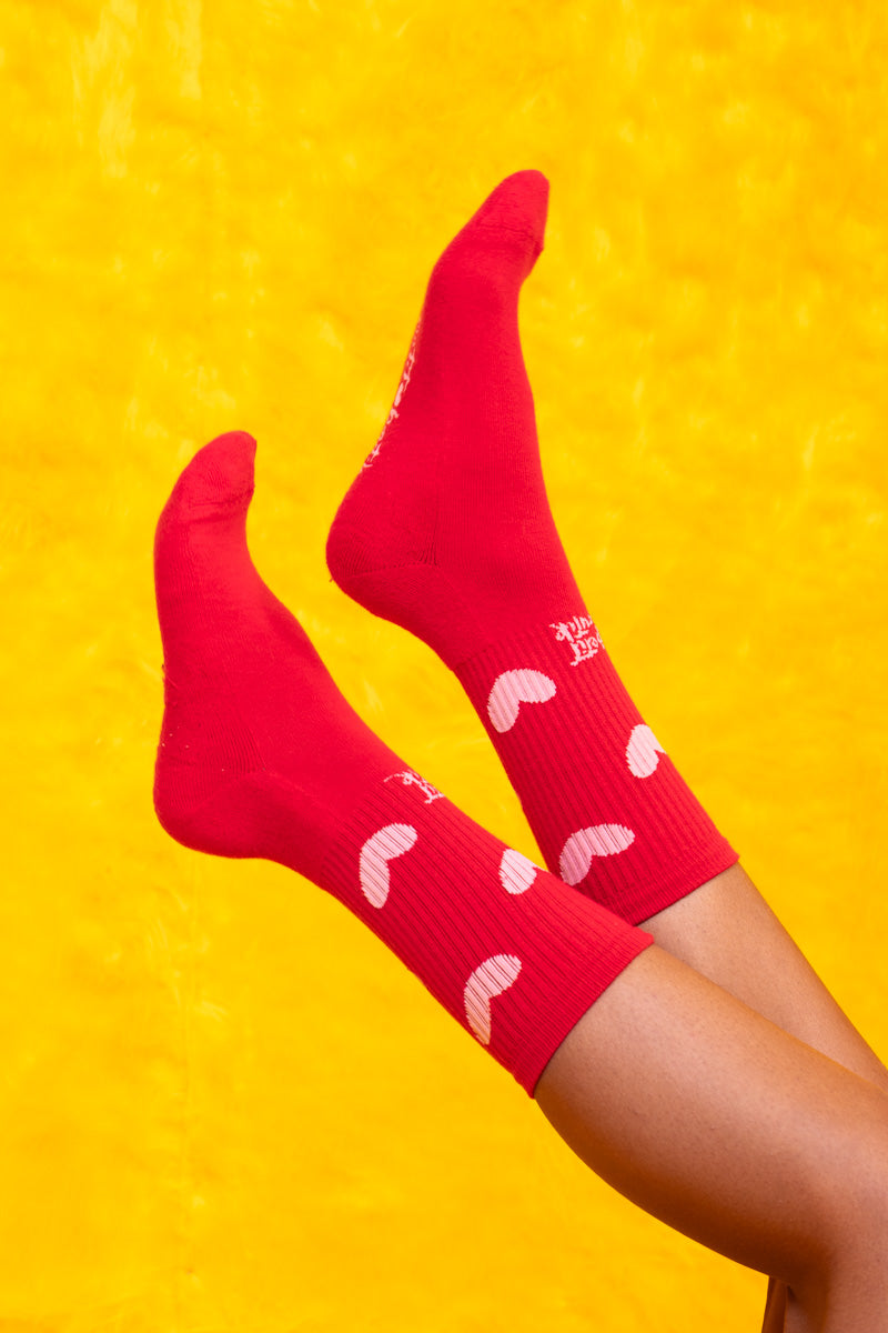 Red Pink Hearts Socks Γυναικείες Κάλτσες Petit Boutik