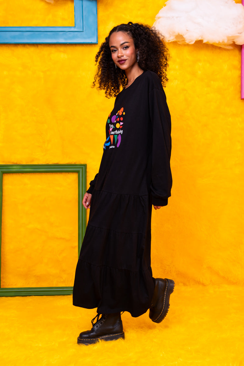 Noelia Frill Dress Stop Overthinking Μαύρο Φούτερ Φόρεμα με Ζώνη Petit Boutik