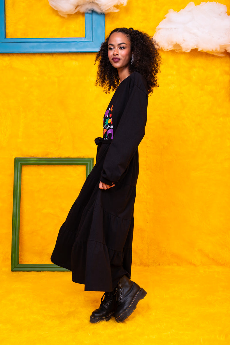 Noelia Frill Dress Stop Overthinking Μαύρο Φούτερ Φόρεμα με Ζώνη Petit Boutik