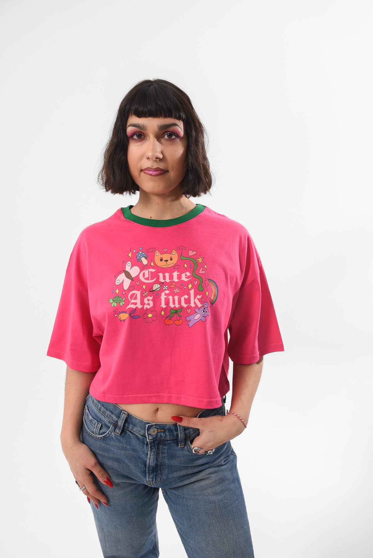 Cute AF - Fuchsia Crop Tshirt