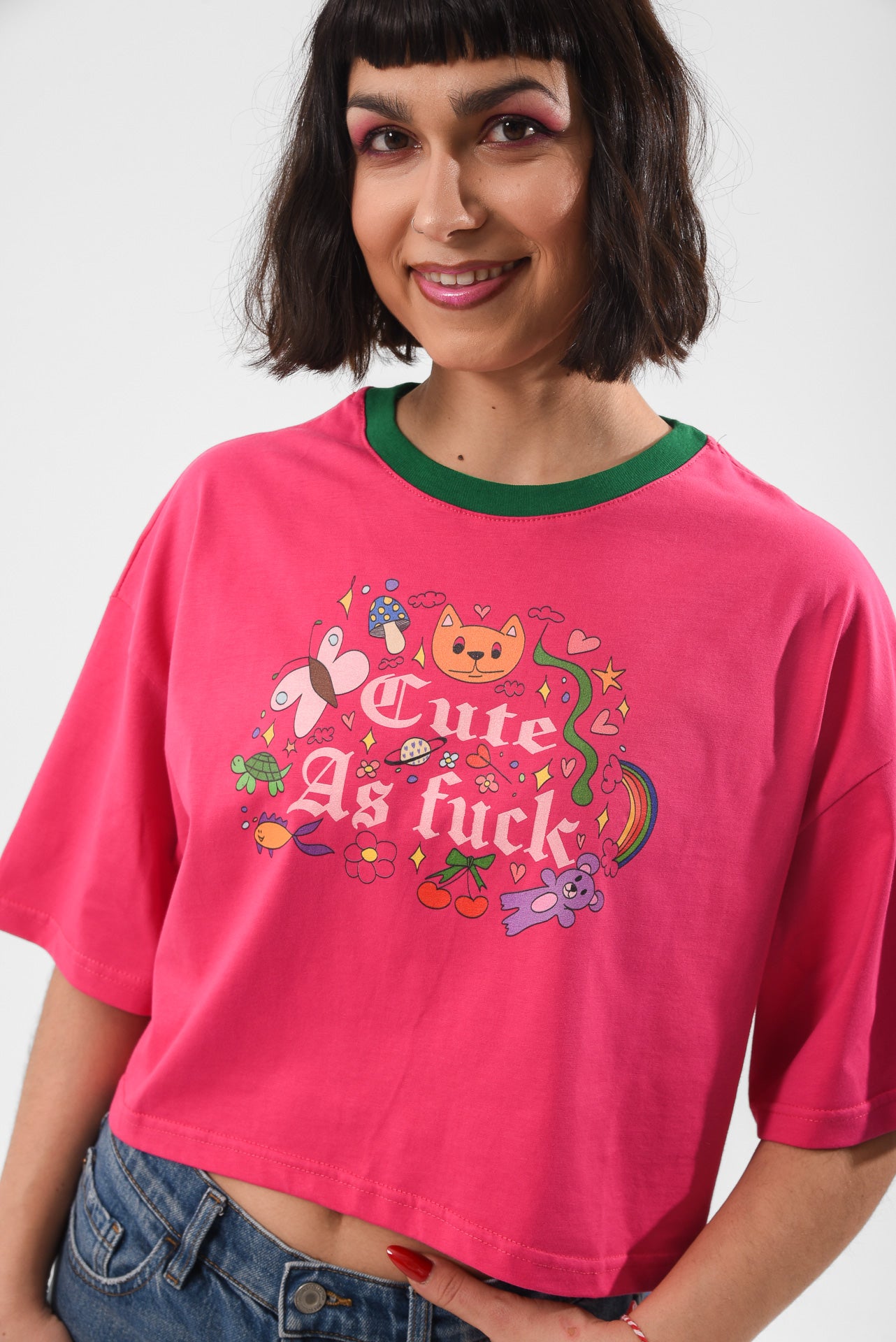 Cute AF - Fuchsia Crop Tshirt