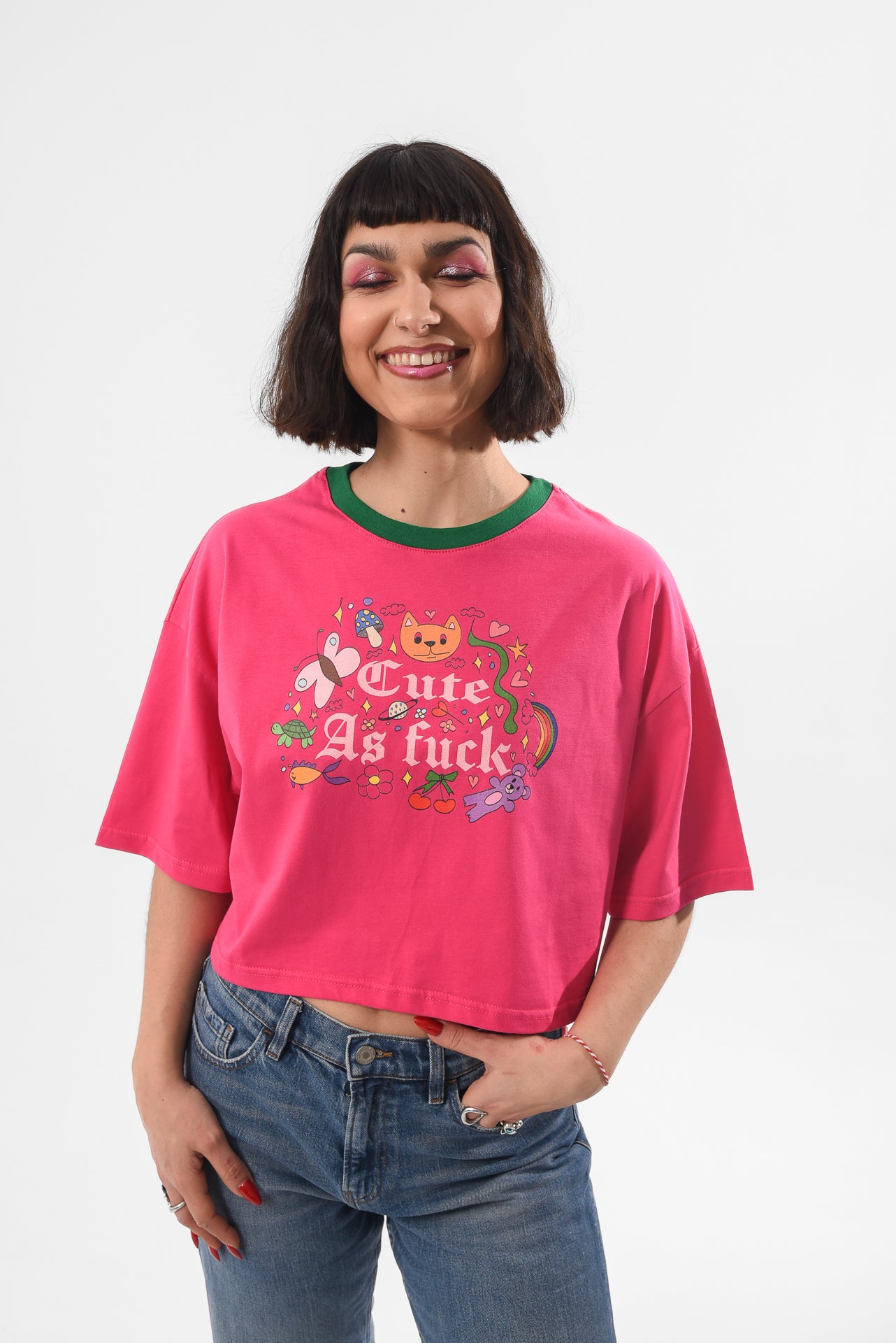 Cute AF - Fuchsia Crop Tshirt
