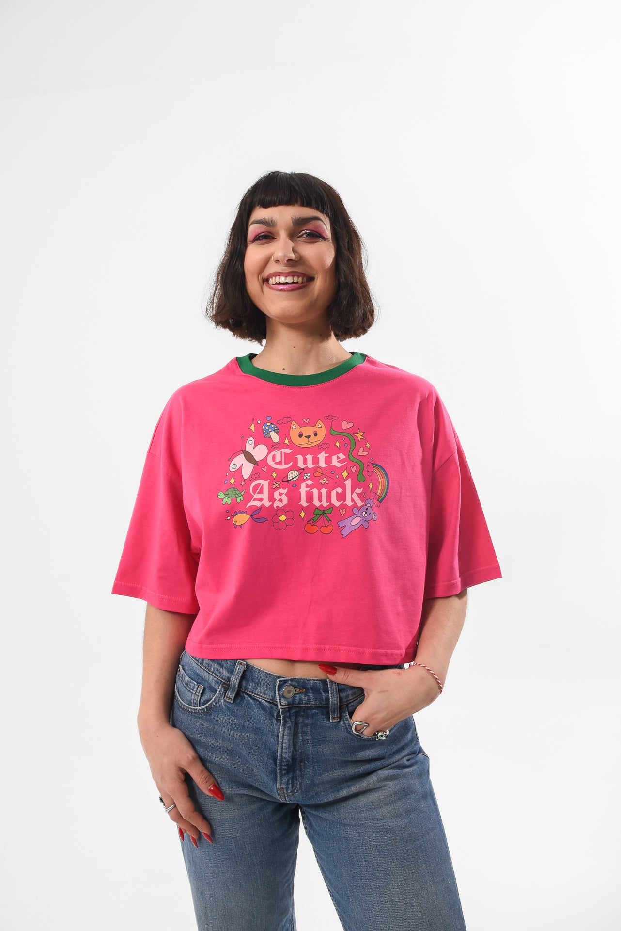 Cute AF - Fuchsia Crop Tshirt