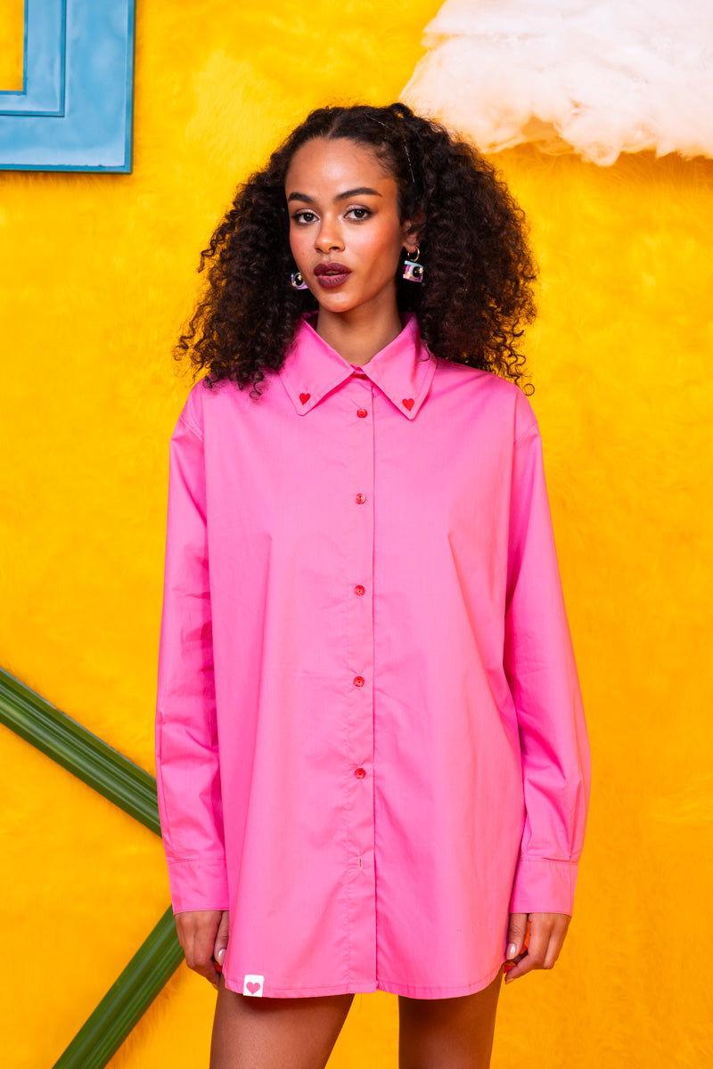 Konnie Shirt Pink Cotton Poplin Πουκάμισο Με Κέντημα Petit Boutik