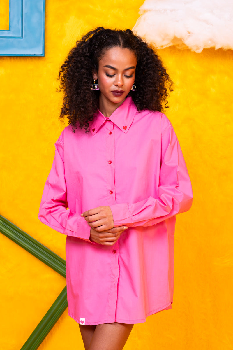 Konnie Shirt Pink Cotton Poplin Πουκάμισο Με Κέντημα Petit Boutik