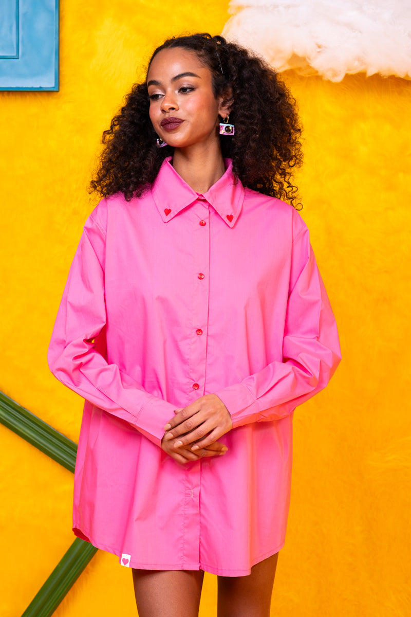 Konnie Shirt Pink Cotton Poplin Πουκάμισο Με Κέντημα Petit Boutik