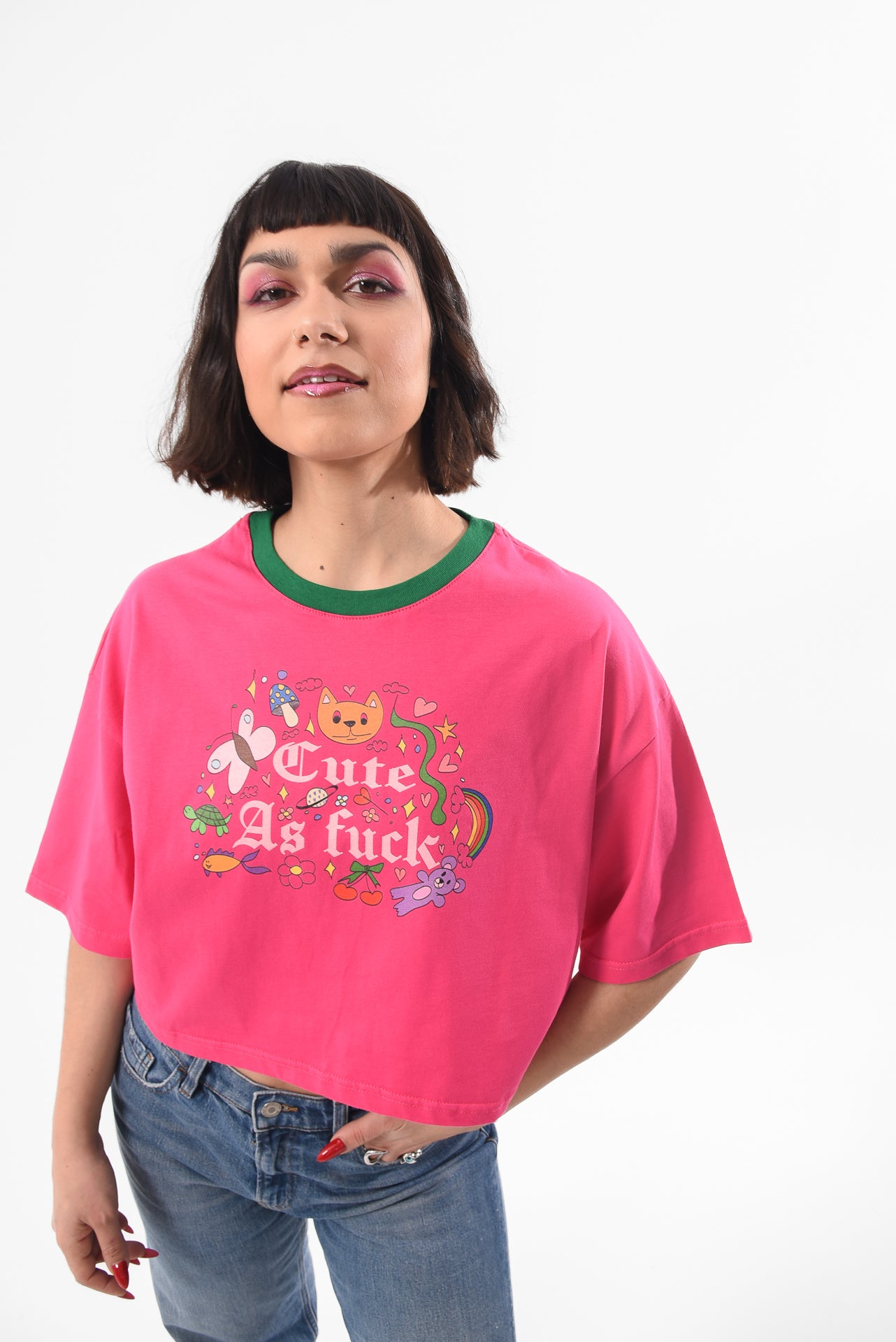 Cute AF - Fuchsia Crop Tshirt