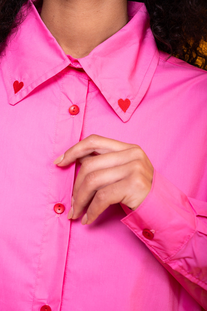 Konnie Shirt Pink Cotton Poplin Πουκάμισο Με Κέντημα Petit Boutik