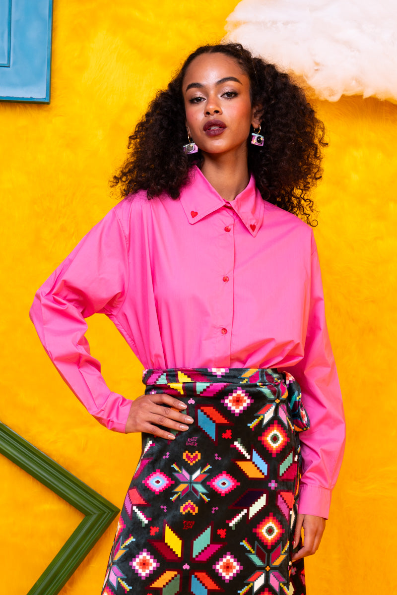 Konnie Shirt Pink Cotton Poplin Πουκάμισο Με Κέντημα Petit Boutik