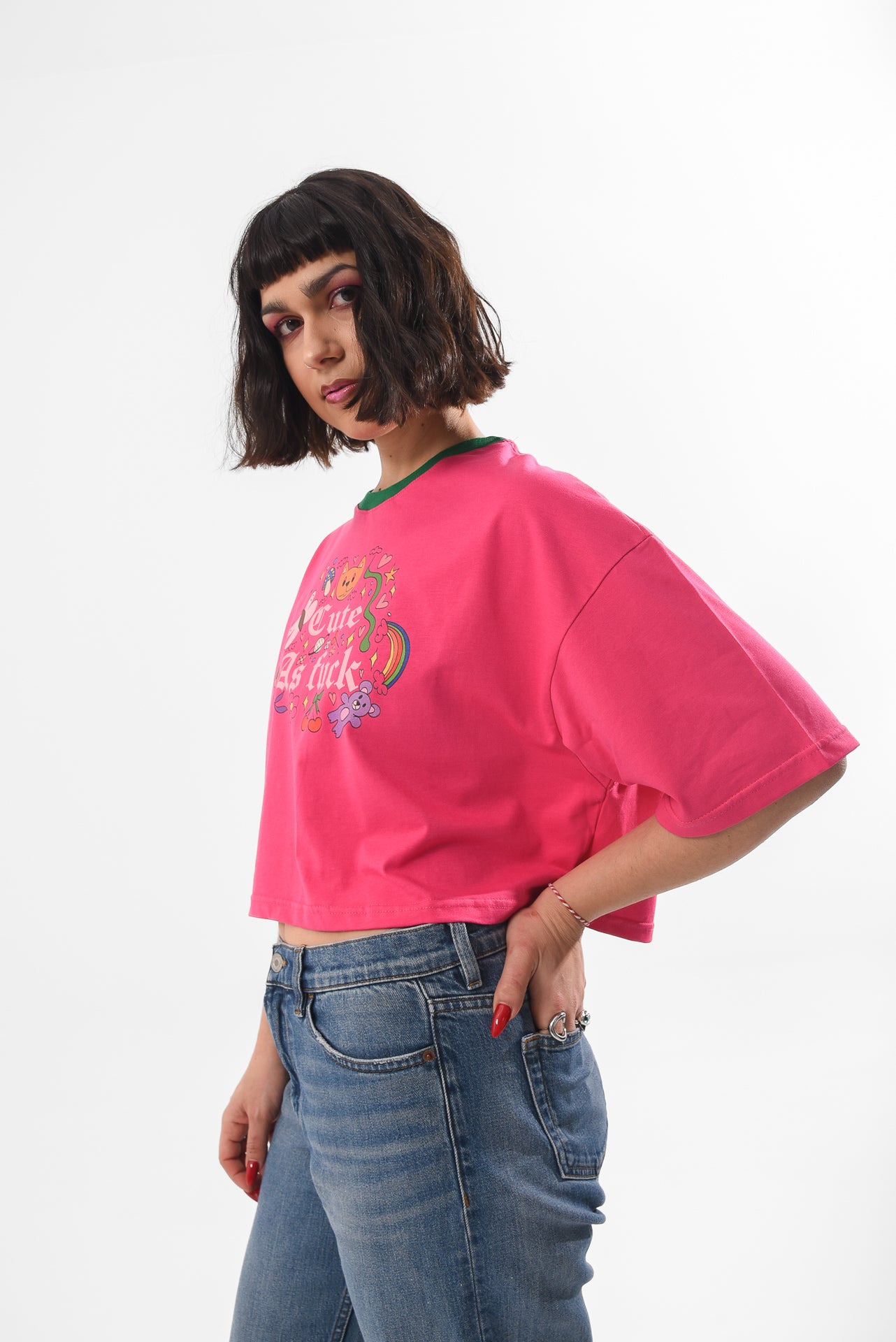 Cute AF - Fuchsia Crop Tshirt