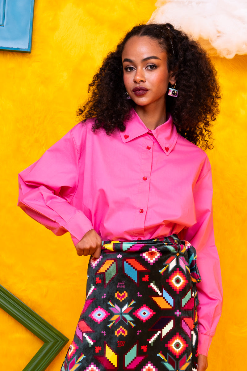 Konnie Shirt Pink Cotton Poplin Πουκάμισο Με Κέντημα Petit Boutik