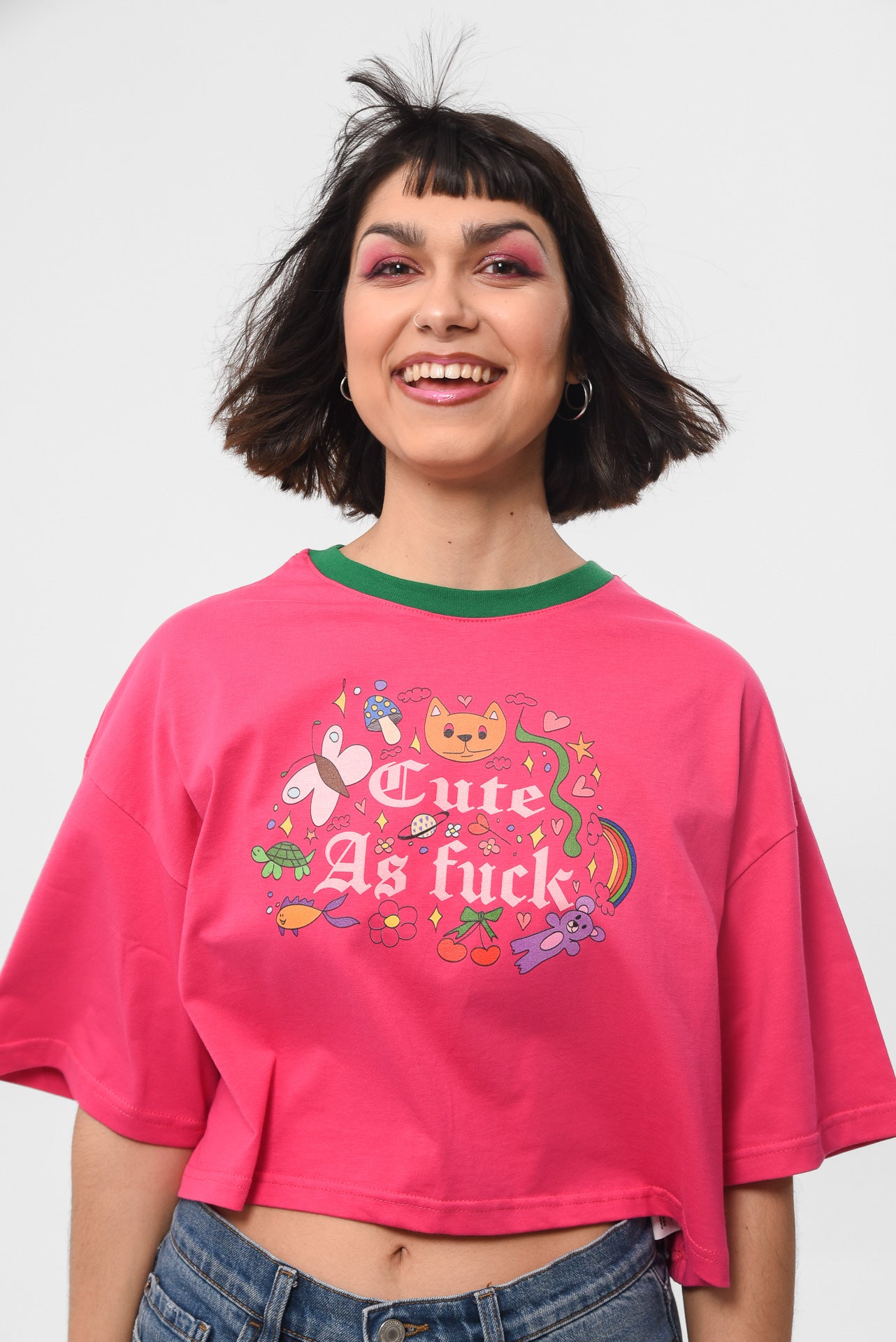 Cute AF - Fuchsia Crop Tshirt