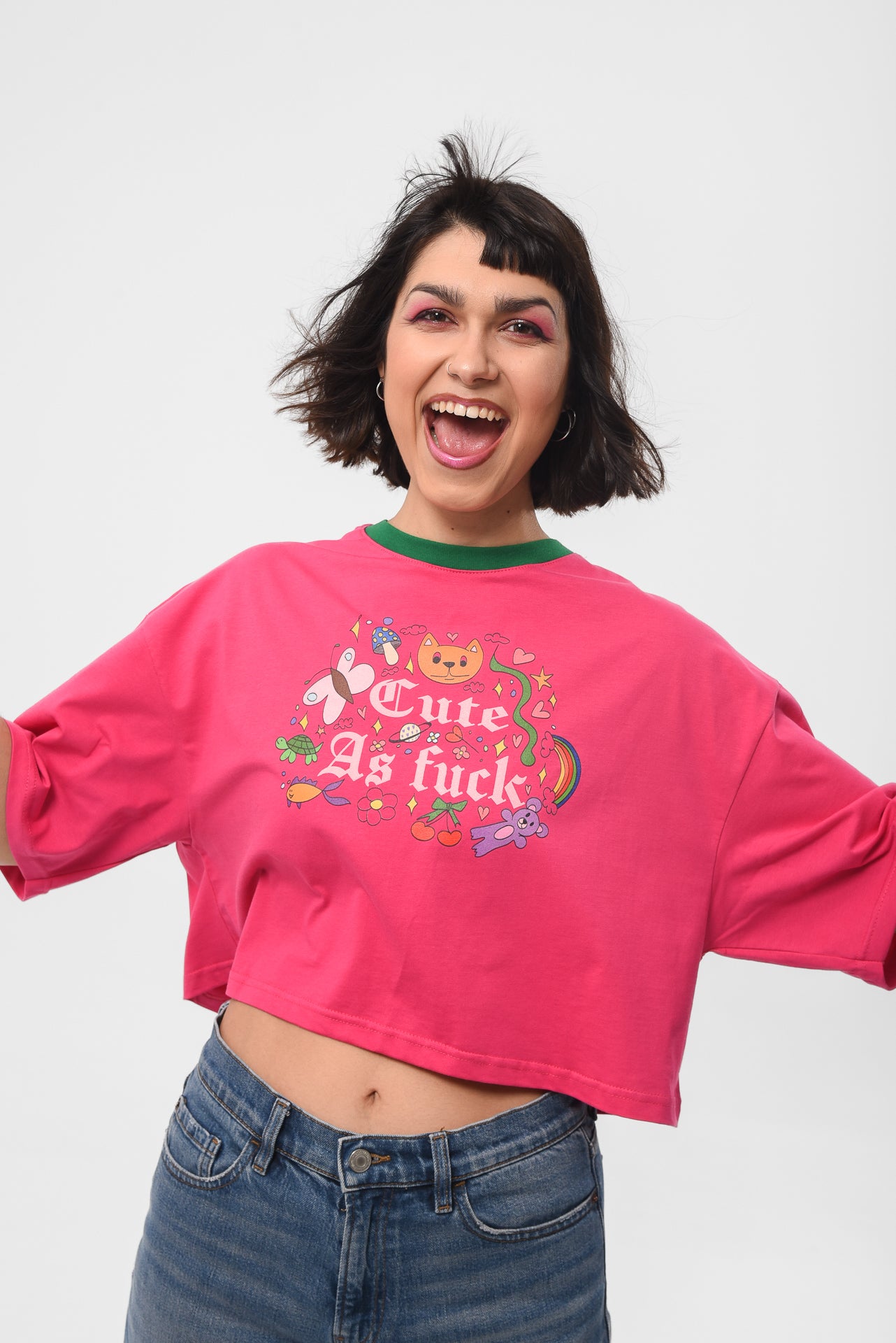 Cute AF - Fuchsia Crop Tshirt