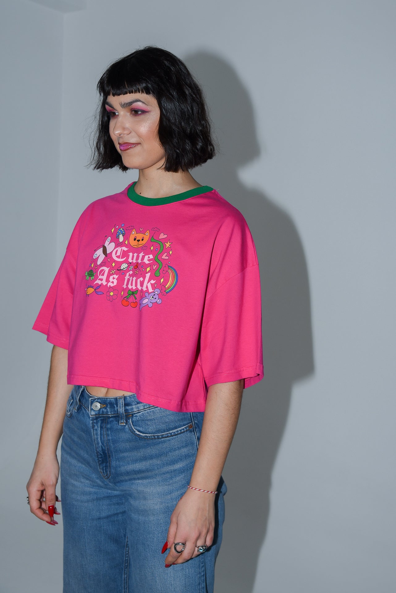 Cute AF - Fuchsia Crop Tshirt