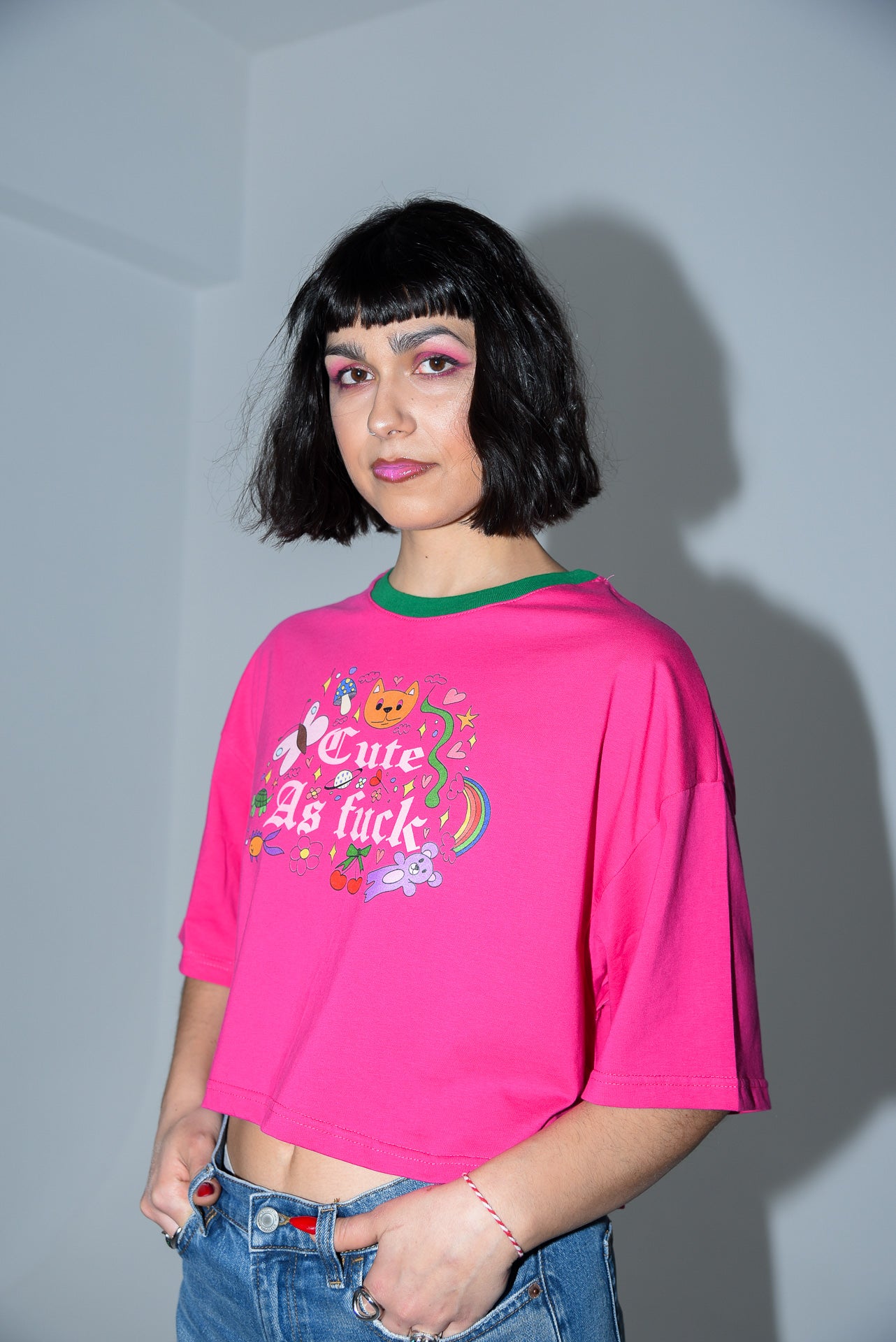 Cute AF - Fuchsia Crop Tshirt