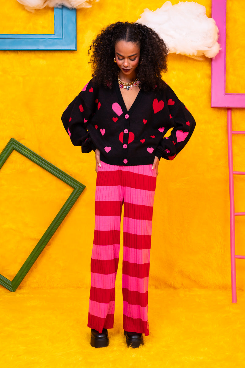 Sara Knitted Pants Pink Red Stripes Πλεκτό Παντελόνι Petit Boutik