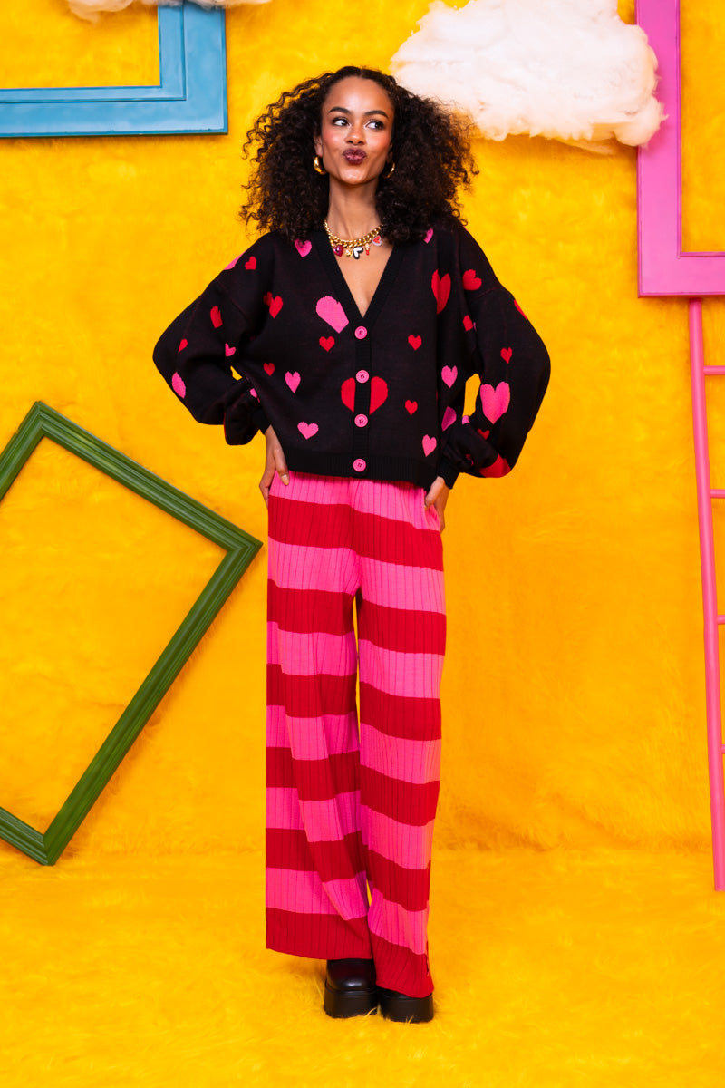 Sara Knitted Pants Pink Red Stripes Πλεκτό Παντελόνι Petit Boutik