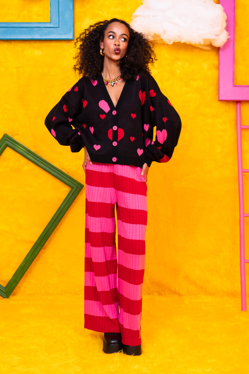 Sara Knitted Pants Pink Red Stripes Πλεκτό Παντελόνι Petit Boutik