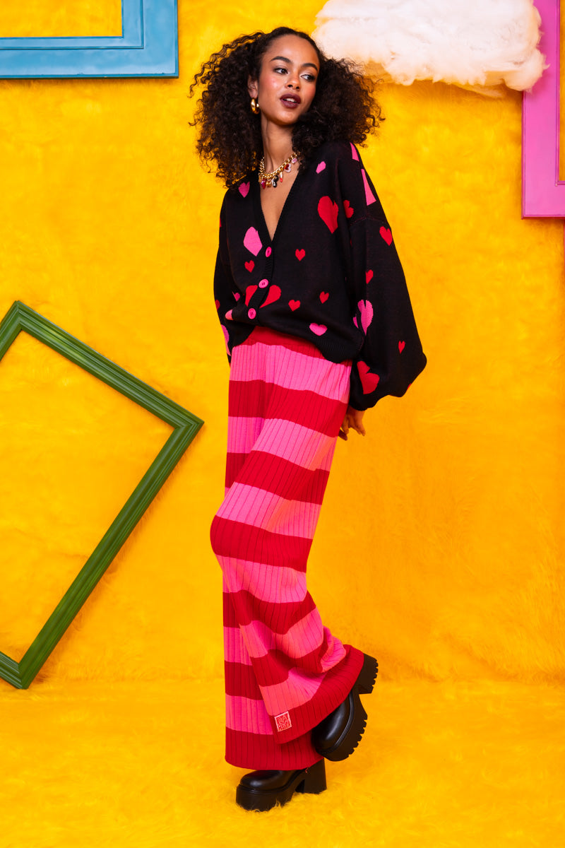 Sara Knitted Pants Pink Red Stripes Πλεκτό Παντελόνι Petit Boutik