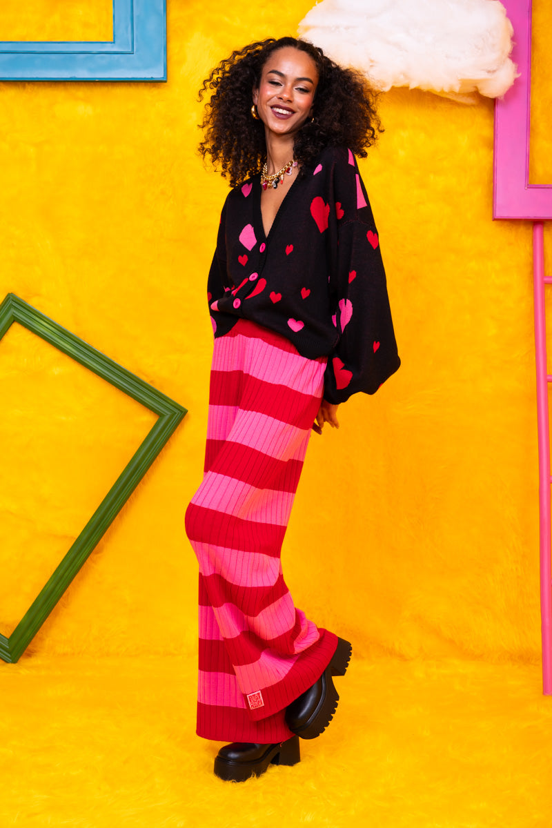 Sara Knitted Pants Pink Red Stripes Πλεκτό Παντελόνι Petit Boutik