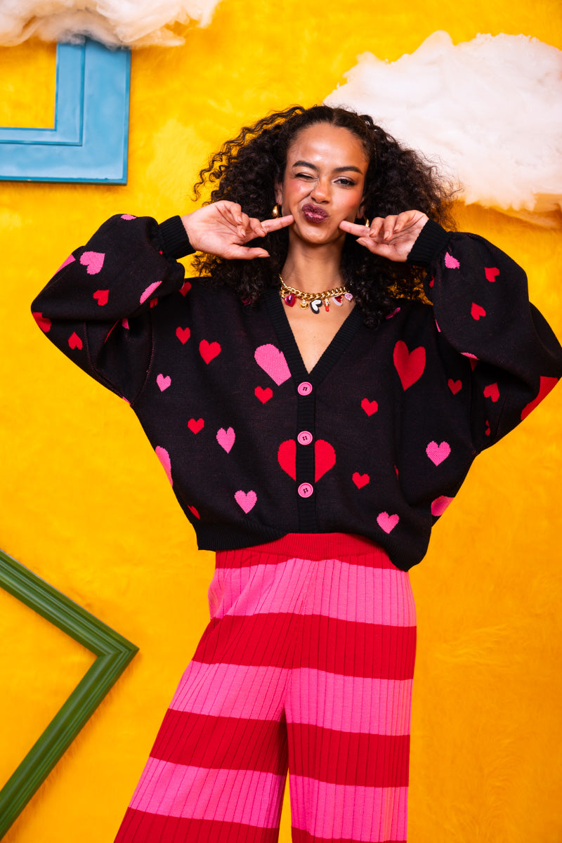 Nelly Knitted Cardigan Black Hearts Πλεκτή Ζακέτα Petit Boutik