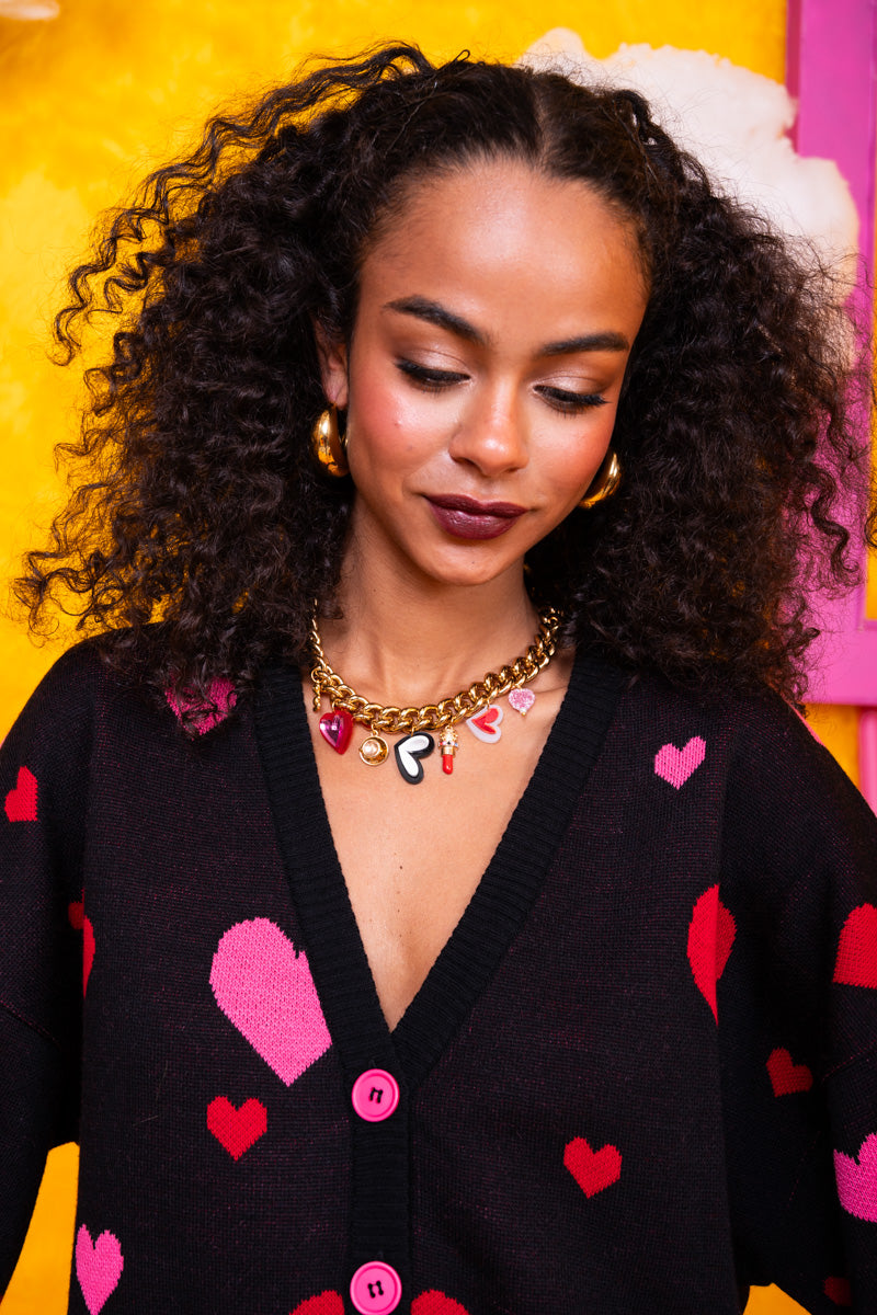 Nelly Knitted Cardigan Black Hearts Πλεκτή Ζακέτα Petit Boutik