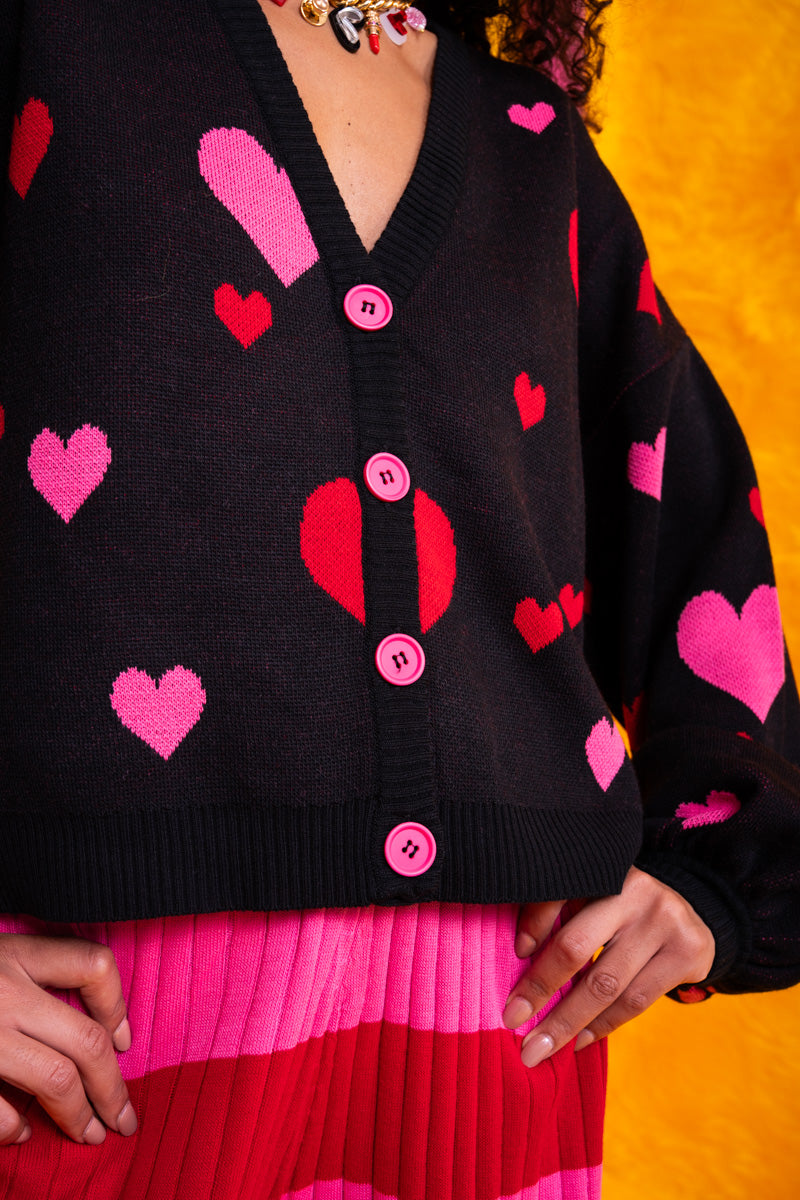 Nelly Knitted Cardigan Black Hearts Πλεκτή Ζακέτα Petit Boutik