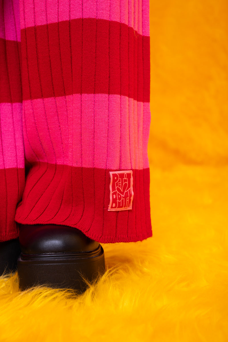 Sara Knitted Pants Pink Red Stripes Πλεκτό Παντελόνι Petit Boutik