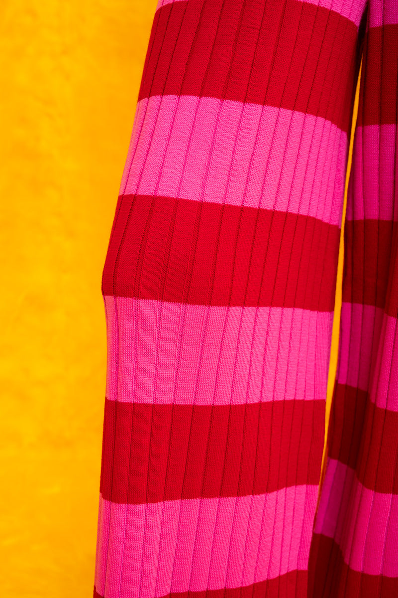 Sara Knitted Pants Pink Red Stripes Πλεκτό Παντελόνι Petit Boutik