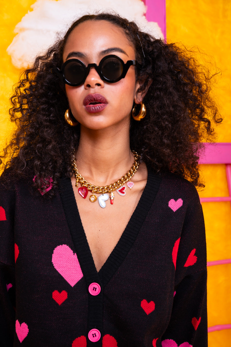 Nelly Knitted Cardigan Black Hearts Πλεκτή Ζακέτα Petit Boutik