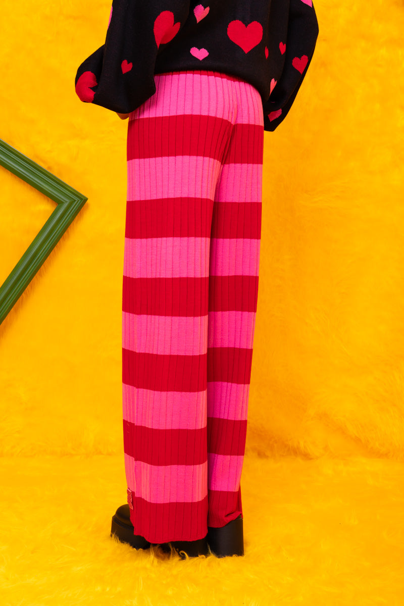 Sara Knitted Pants Pink Red Stripes Πλεκτό Παντελόνι Petit Boutik