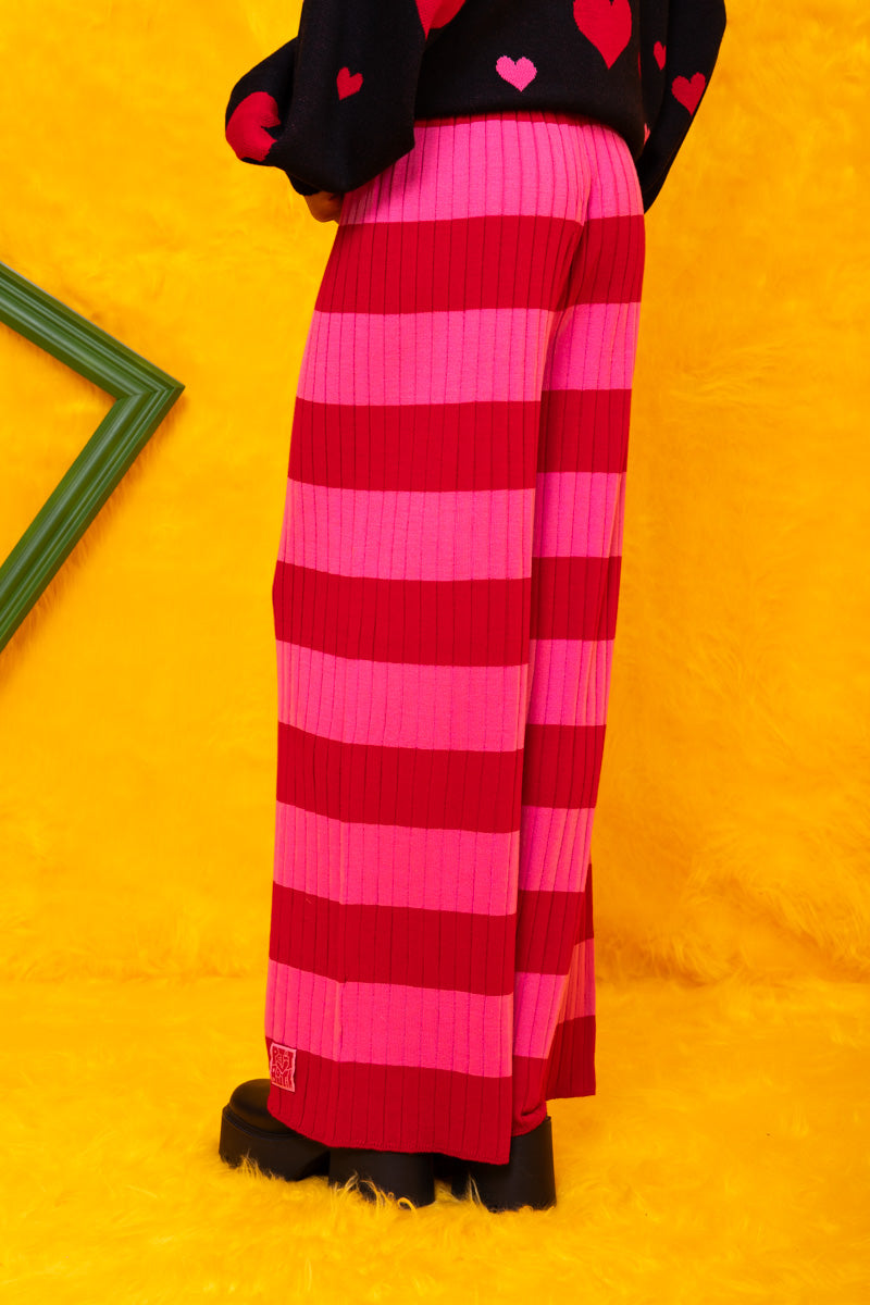 Sara Knitted Pants Pink Red Stripes Πλεκτό Παντελόνι Petit Boutik