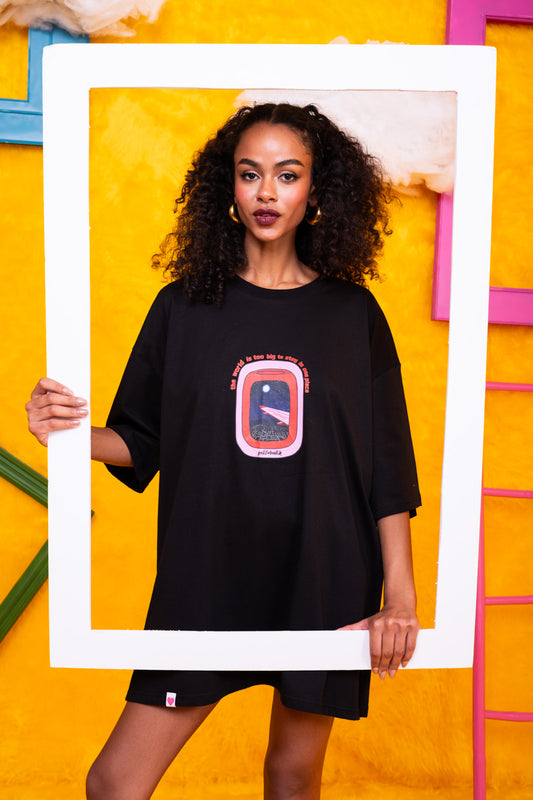 T-shirt Blouse Black Aeroplane Window Κοντομάνικο Μπλουζάκι Petit Boutik