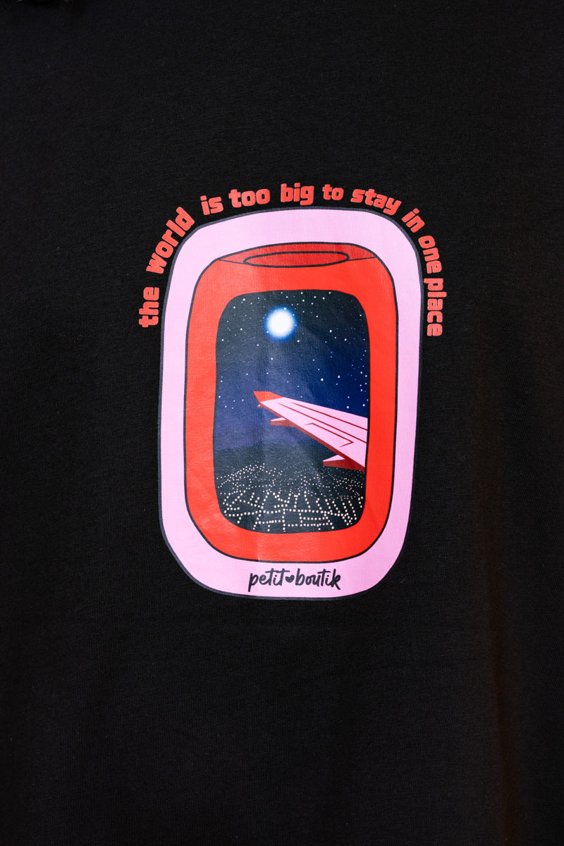 T-shirt Blouse Black Aeroplane Window Κοντομάνικο Μπλουζάκι Petit Boutik
