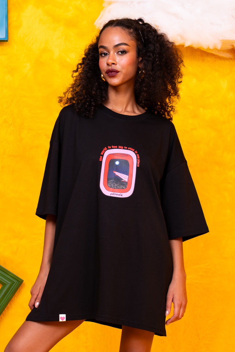 T-shirt Blouse Black Aeroplane Window Κοντομάνικο Μπλουζάκι Petit Boutik