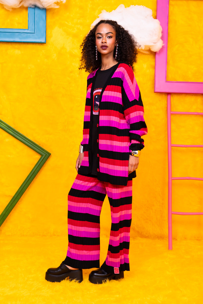 Sara Knitted Pants Multi Colored Black Stripes Πλεκτό Παντελόνι Petit Boutik